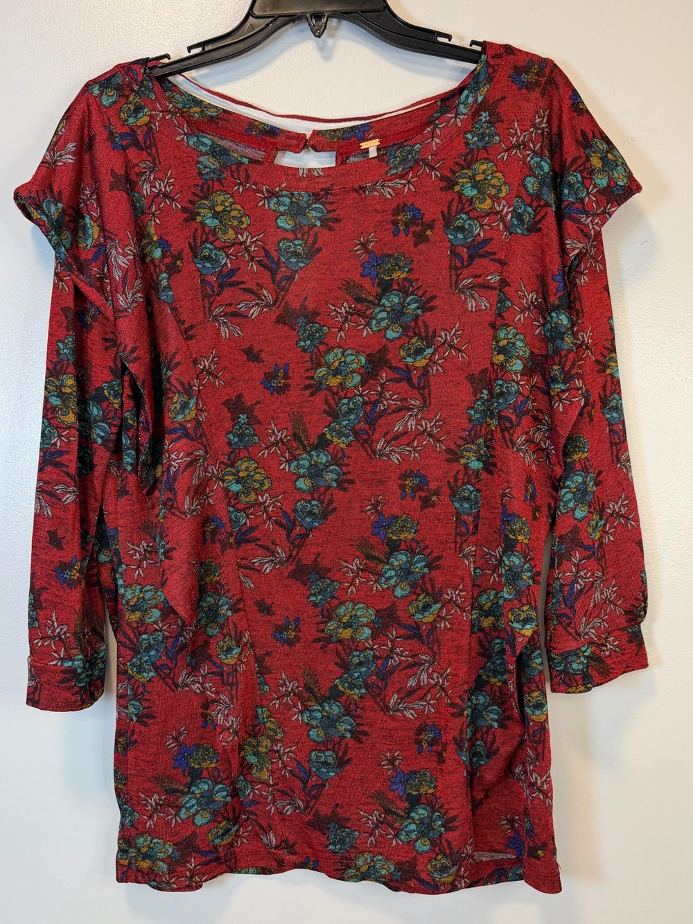 Free People Dock Street Red‎ Floral Ruffle Stretch Top Women’s Size Large